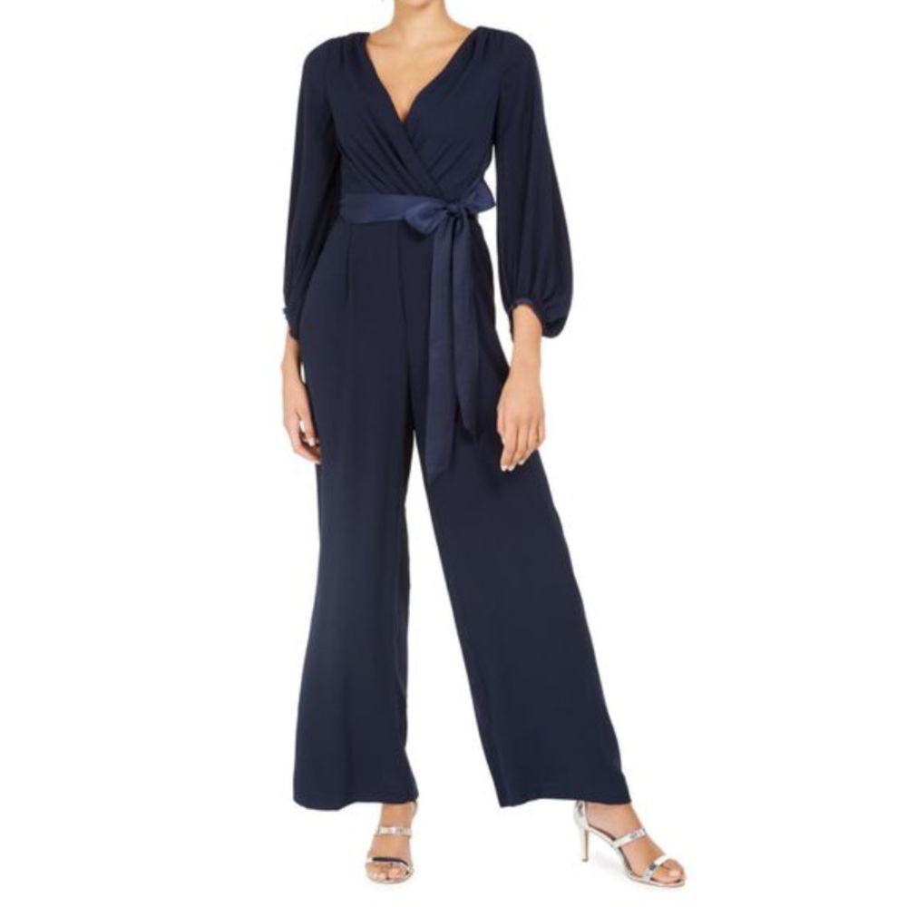 Eliza J Wide Leg Jumpsuit Navy Blue Long Sleeve Size 6 NWT
